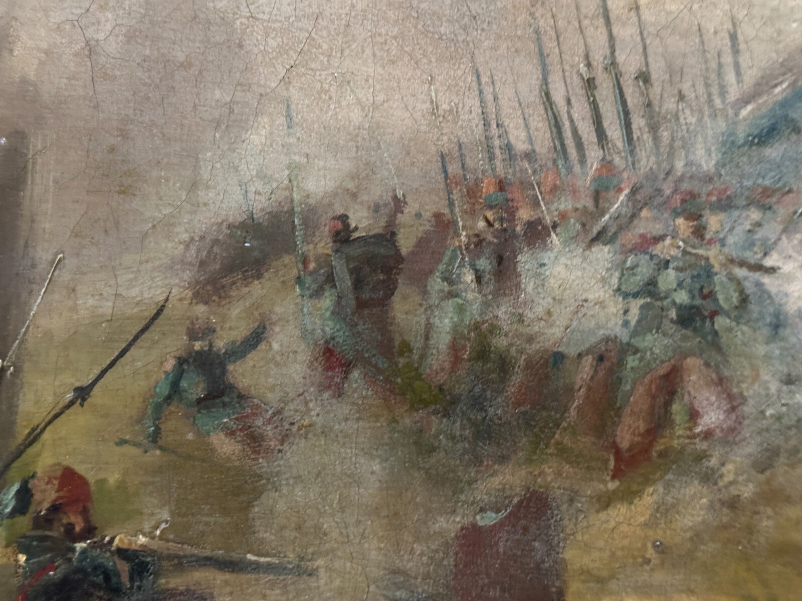 französische Schlachtenszene - Kavallerie & Zuaven, 19. Jh - Öl auf Leinwand3