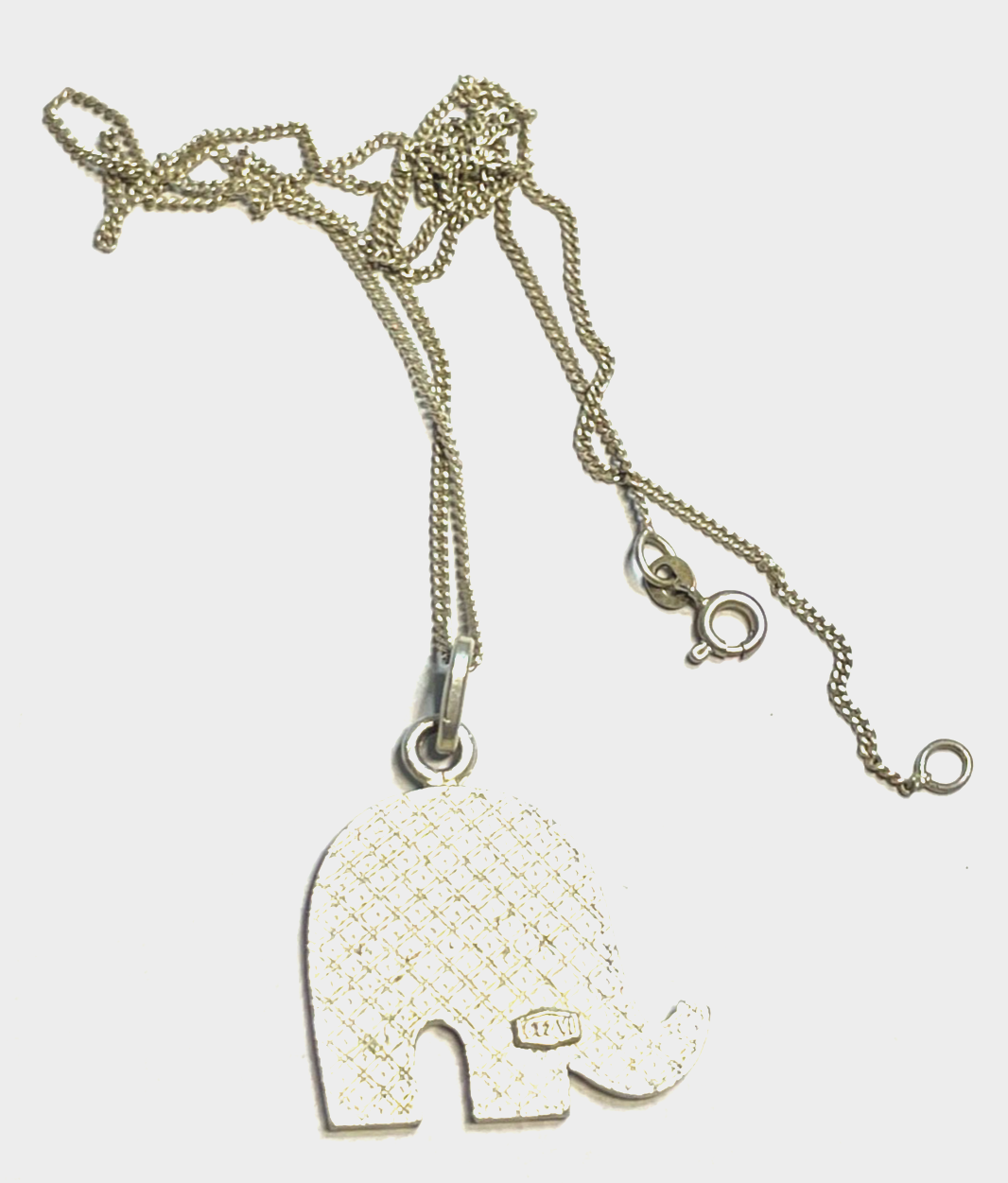 835 Silber Kette mit gr. Elefant Anhänger Emaille 70er J unisex gepflegt L 55 cm2