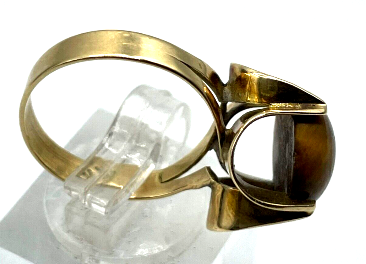 Vintage Style 585 Gold 14 K Ring mit Tigerauge Cabochon Ø 16,5 mm RG 5211