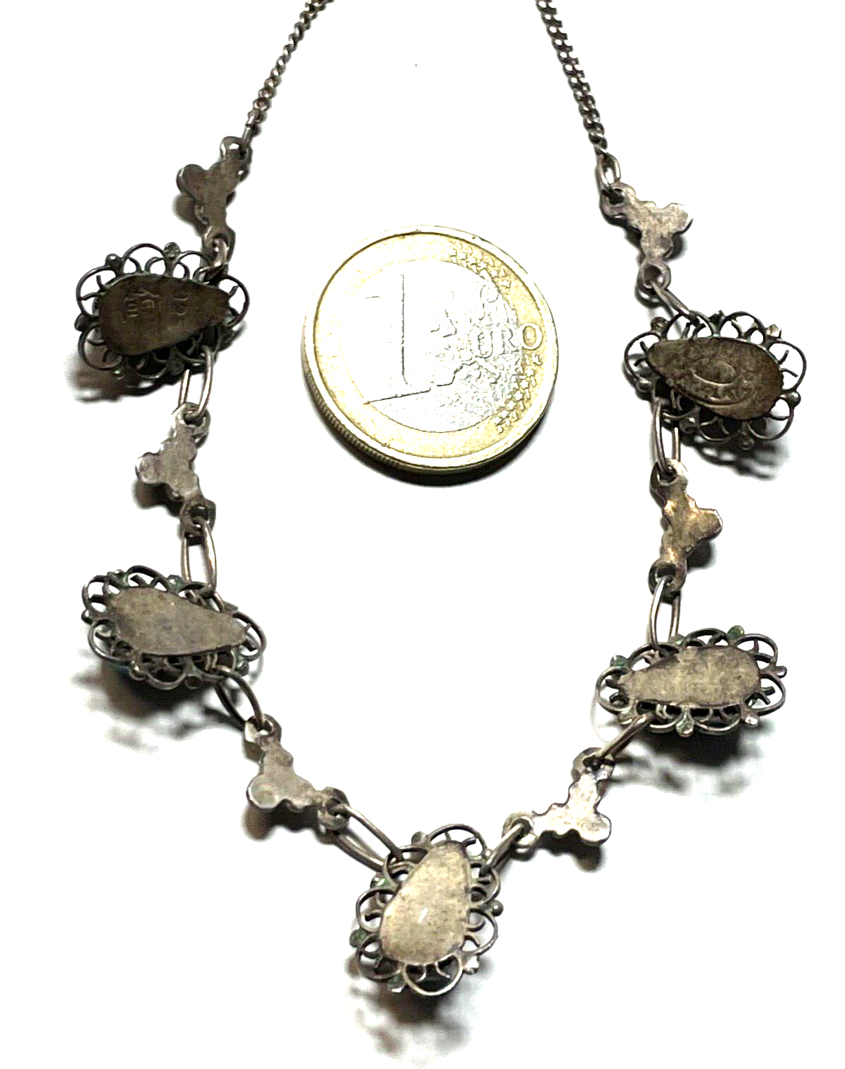 925 Sterling Silber Kette Collier mit 5x Türkis Mexiko Handarbeit sehr apart8