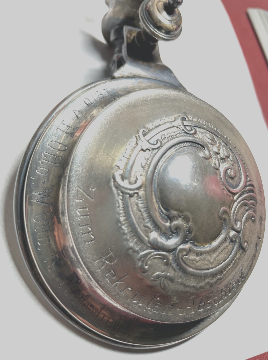 Antik loser echt Silber Deckel für Bierkrug um 1900 zum Rekruten Abschied 190813