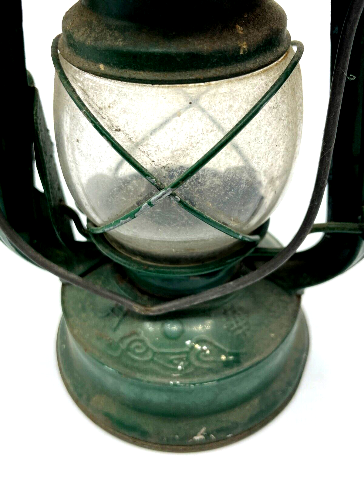 Antik kl.  grüne Petroleum Paraffin Lampe seltene Größe Guang Zhou China H 22,55