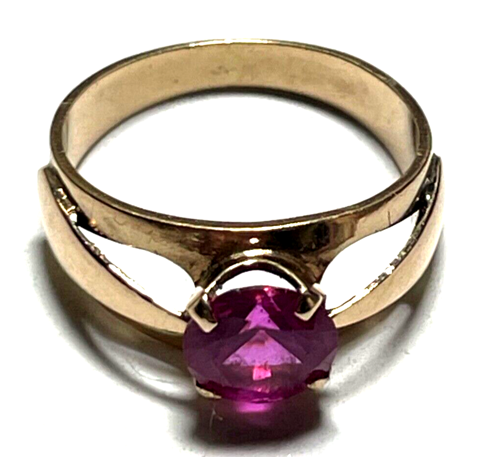 Solider vintage 585 Gold 14 K Ring Rotgold roter russischer Spinell Ø 17mm RG 530