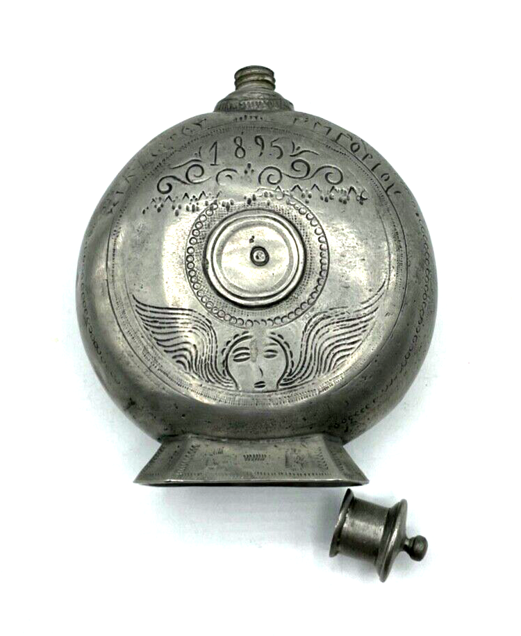 Vintage Zinn Flachmann Feldflasche Flasche Repro nach altem Vorbild H 14 cm8