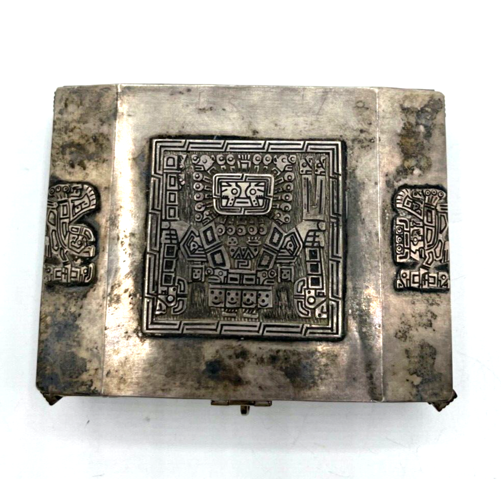 Vintage Silber Dose Deckeldose Maya Azteken Inka Silberdose 126 Gr. Handarbeit2