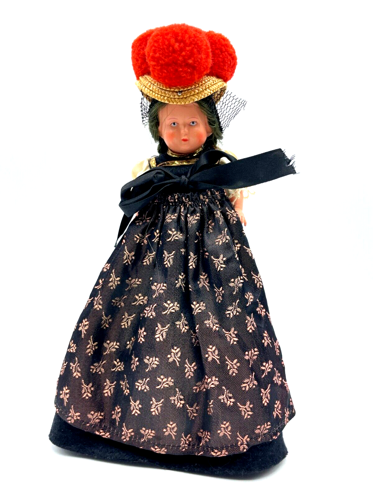 TEEPUPPE Reiseandenken Souvenir Puppe Bommelhut Schwarzwald Tracht Halbpuppe0