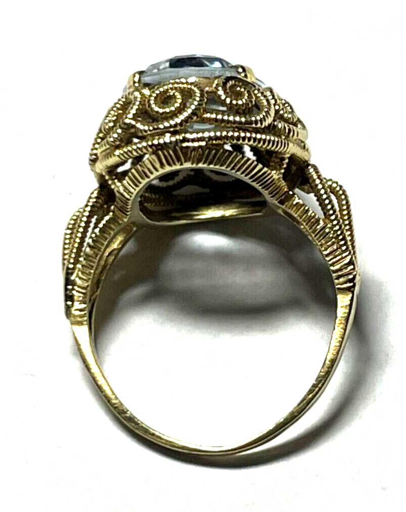 Massiver 585 Gold 14 K Ring Aquamarin oval Ø 16 mm RG 51 Juwelier Etagenring11