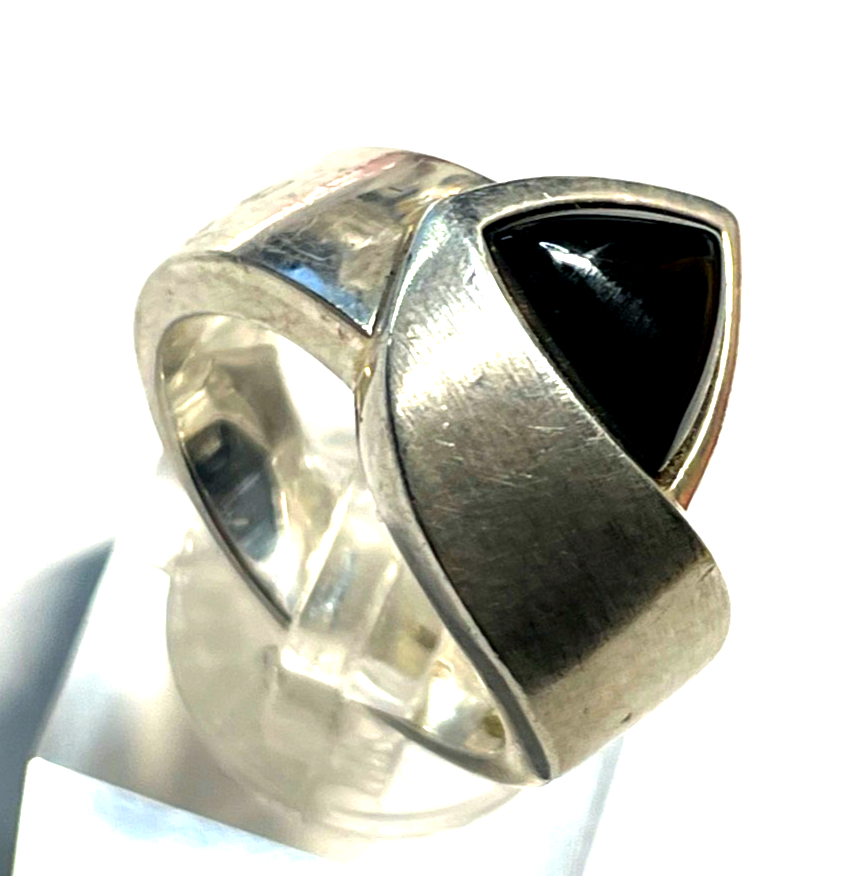 Solider 925 Silber Ring Onyx Handarbeit Silberschmiede RG 51 Ø 16,2 mm gebürstet0