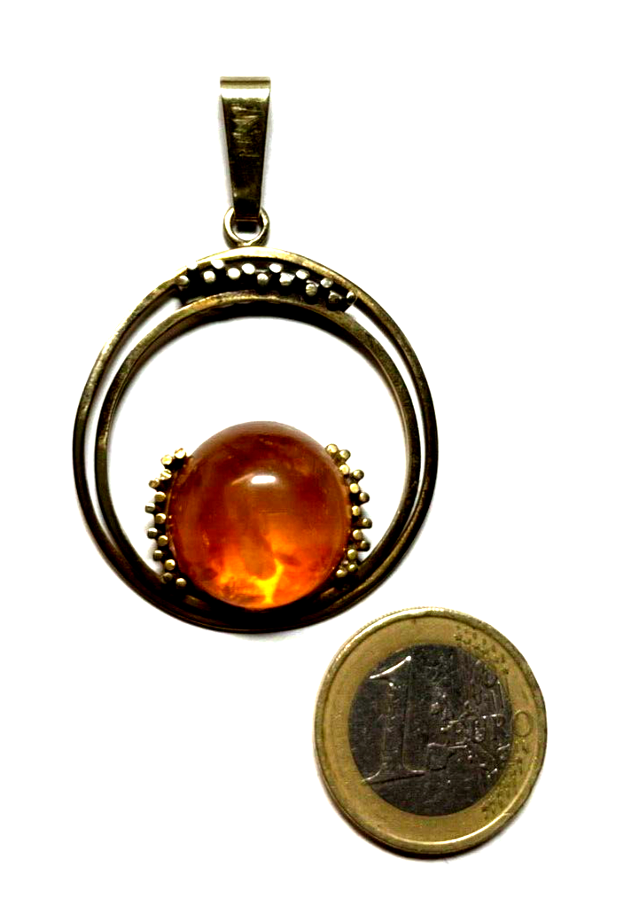 Gr. vintage 70er J 333 Gold 8 K Anhänger Bernstein Cabochon L 57 mm Modernist4