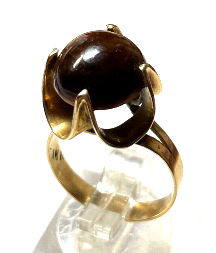 Vintage Style 585 Gold 14 K Ring mit Tigerauge Cabochon Ø 16,5 mm RG 525