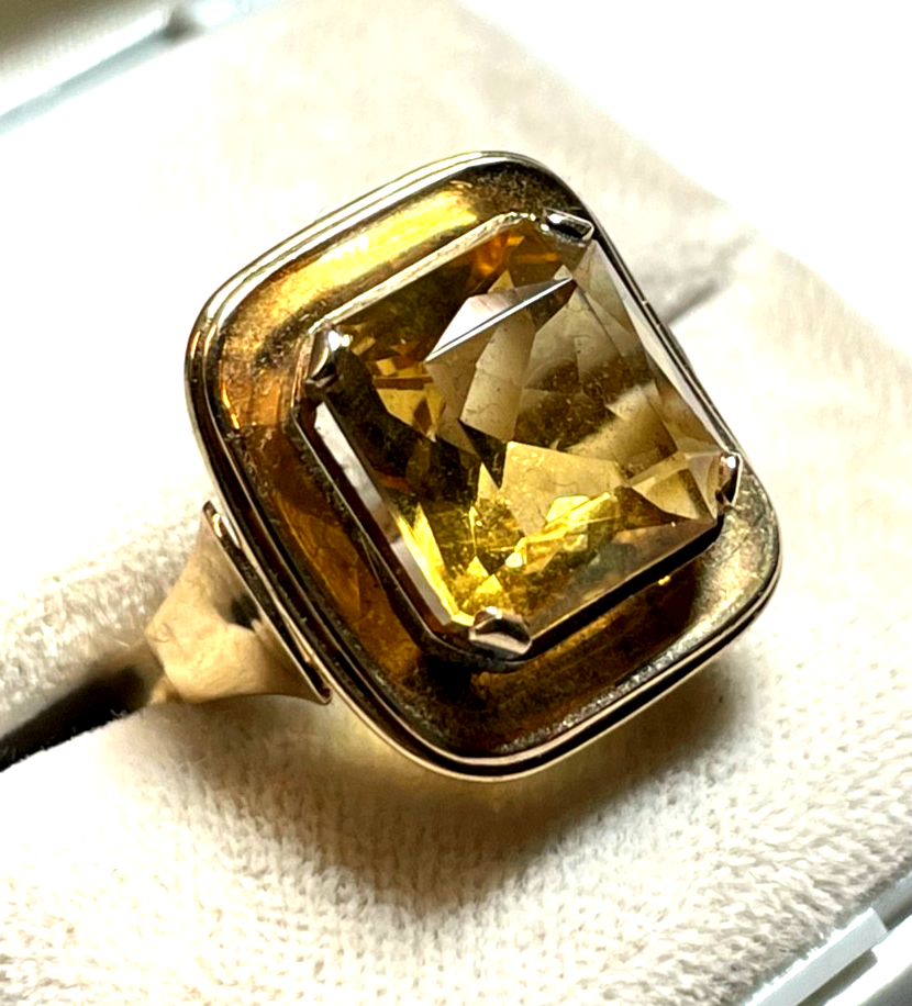 Solider 585 Gold 14 K  Ring großer Citrin Kissen Ø 16,9 mm RG 53 Juwelier gepfl.6
