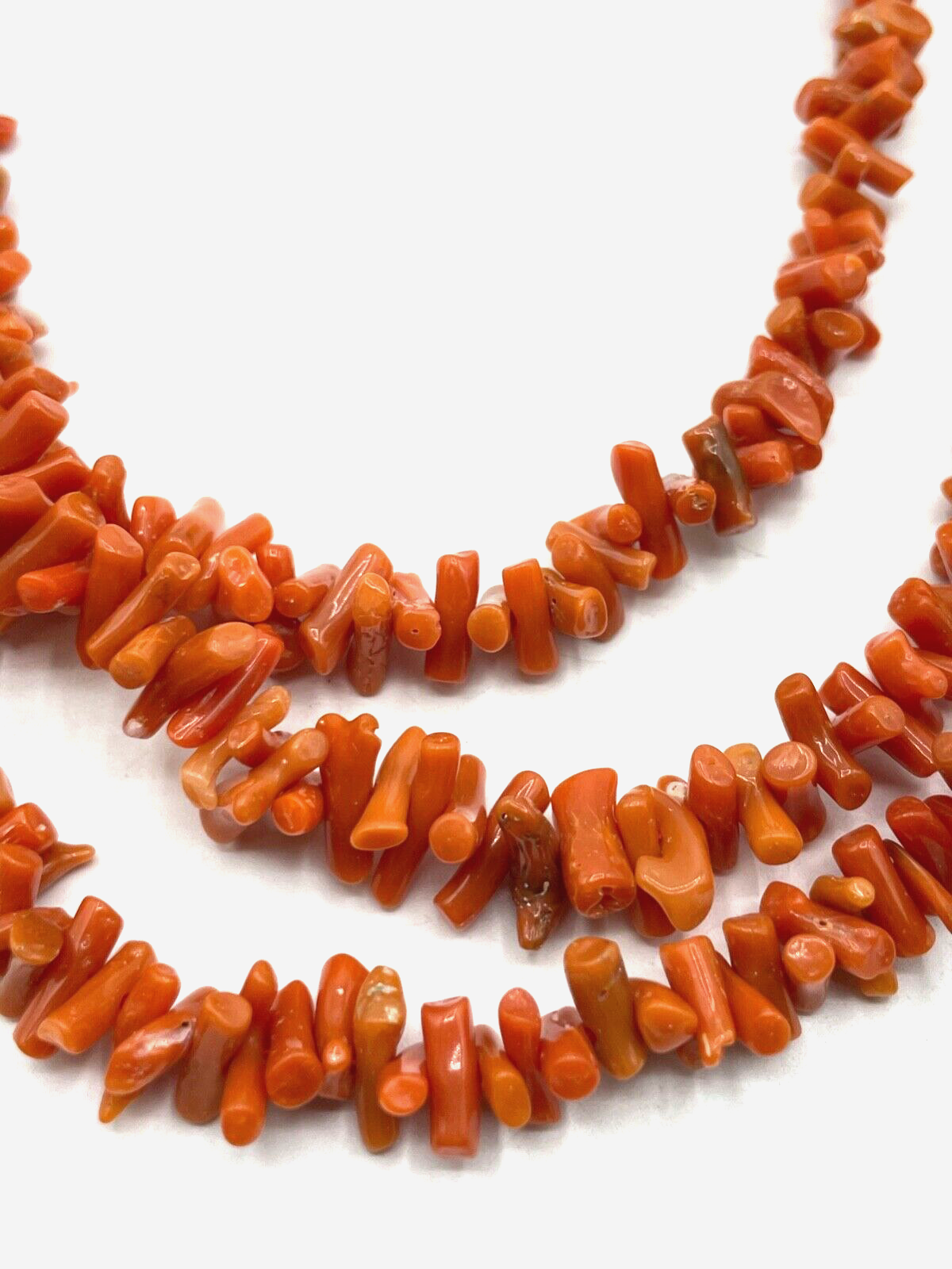 Stattliche Korallenkette 3 reihig Koralle Collier 925 Silber Kastenschloß Lachs9