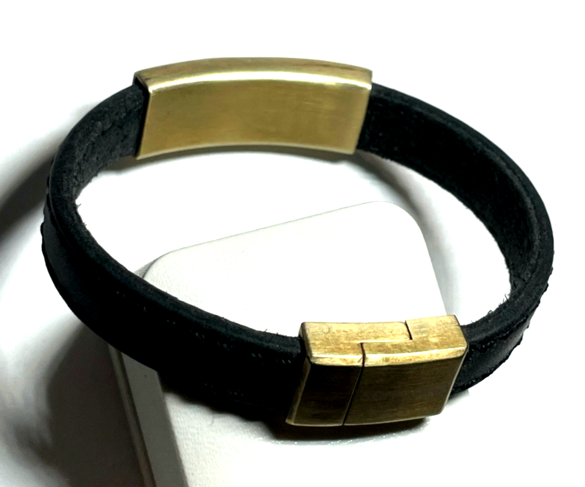 Unisex SON OF NOA solides Lederarmband mit vergoldetem Edelstahl L 20,5 cm gepfl7