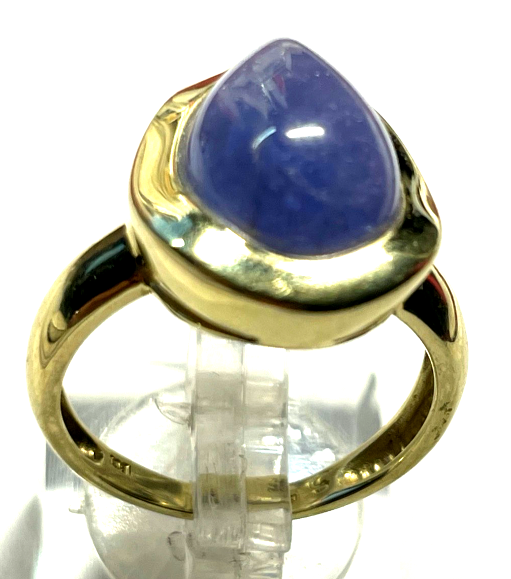 Massiver 585 Gold 14 K BCI Ring blauer Chalcedon Cabochon Tropfen RG 57 Ø 18 mm2