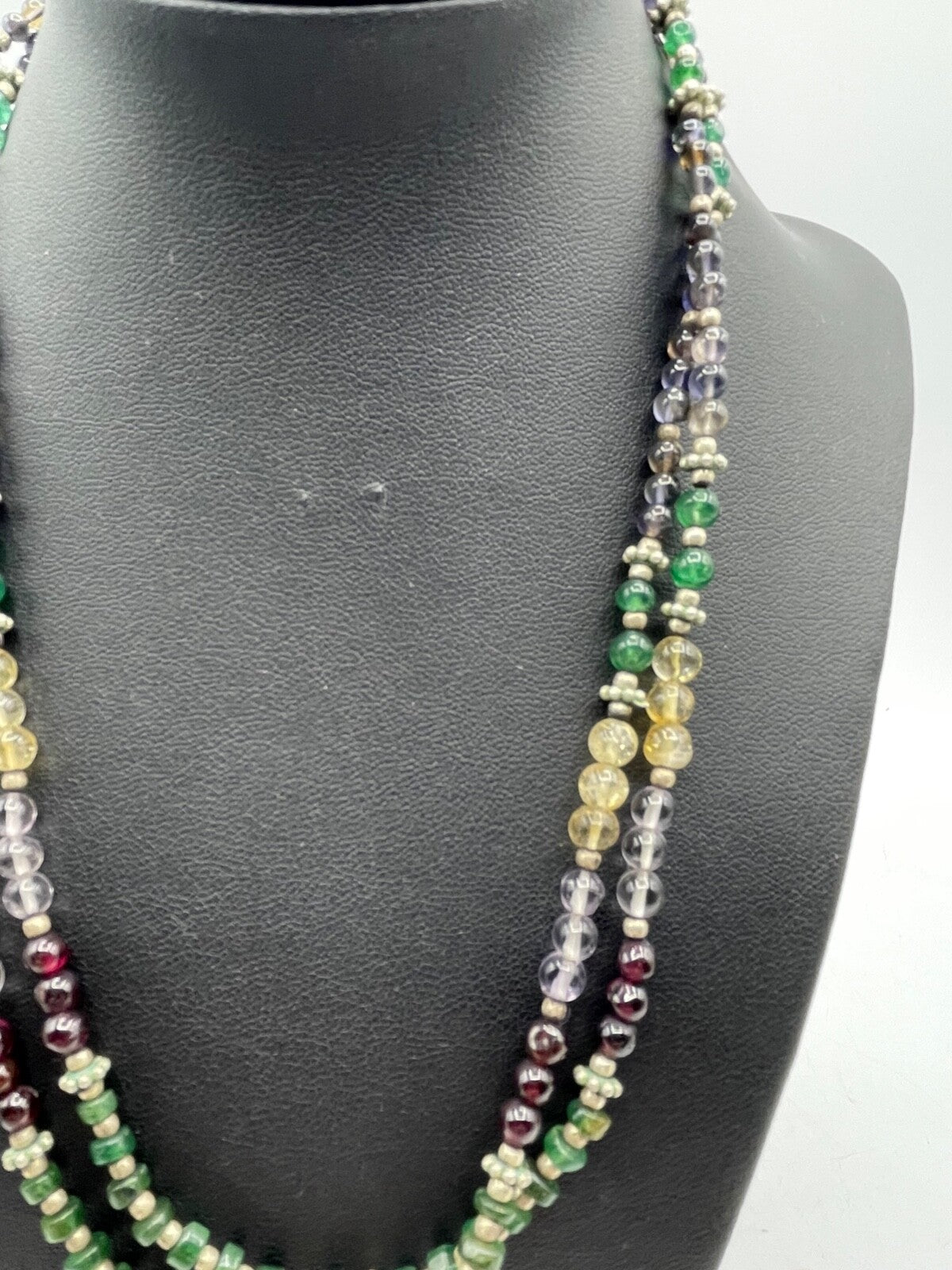 Aparte Ethno Edelstein Mix Kette Collier 2 reihig 925 Silber L 47 cm ungetragen5