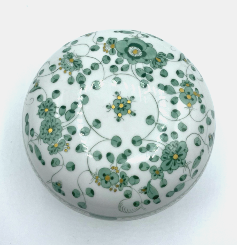 Vintage Meissen Porzellan Deckeldose Dose  indisch grün Ø 12,5 cm  1A Zustand1