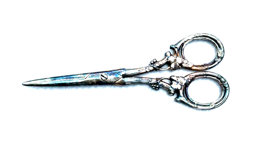 Antik Traubenschere mind. 800 Silber Weinlaub Dekor plastisch um 1900 L 17 cm6