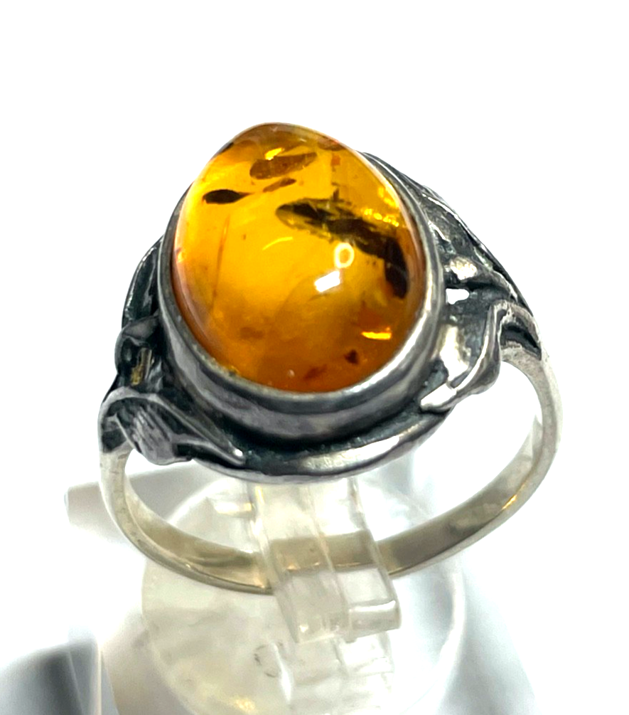 925 Silber Ring Bernstein Cabochon oval RG 56 Ø 17,8 mm solide Qualität gepflegt4