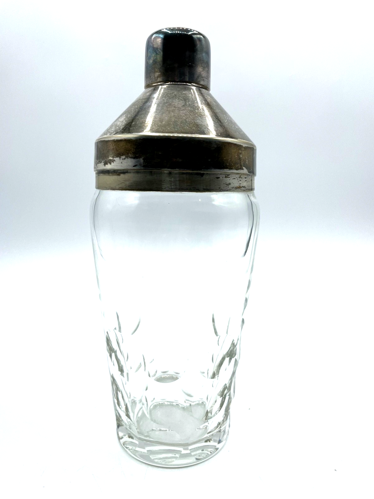 Vintage Cocktail Shaker Kristallglas versilberte Montur Rand Deckel Topzustand1