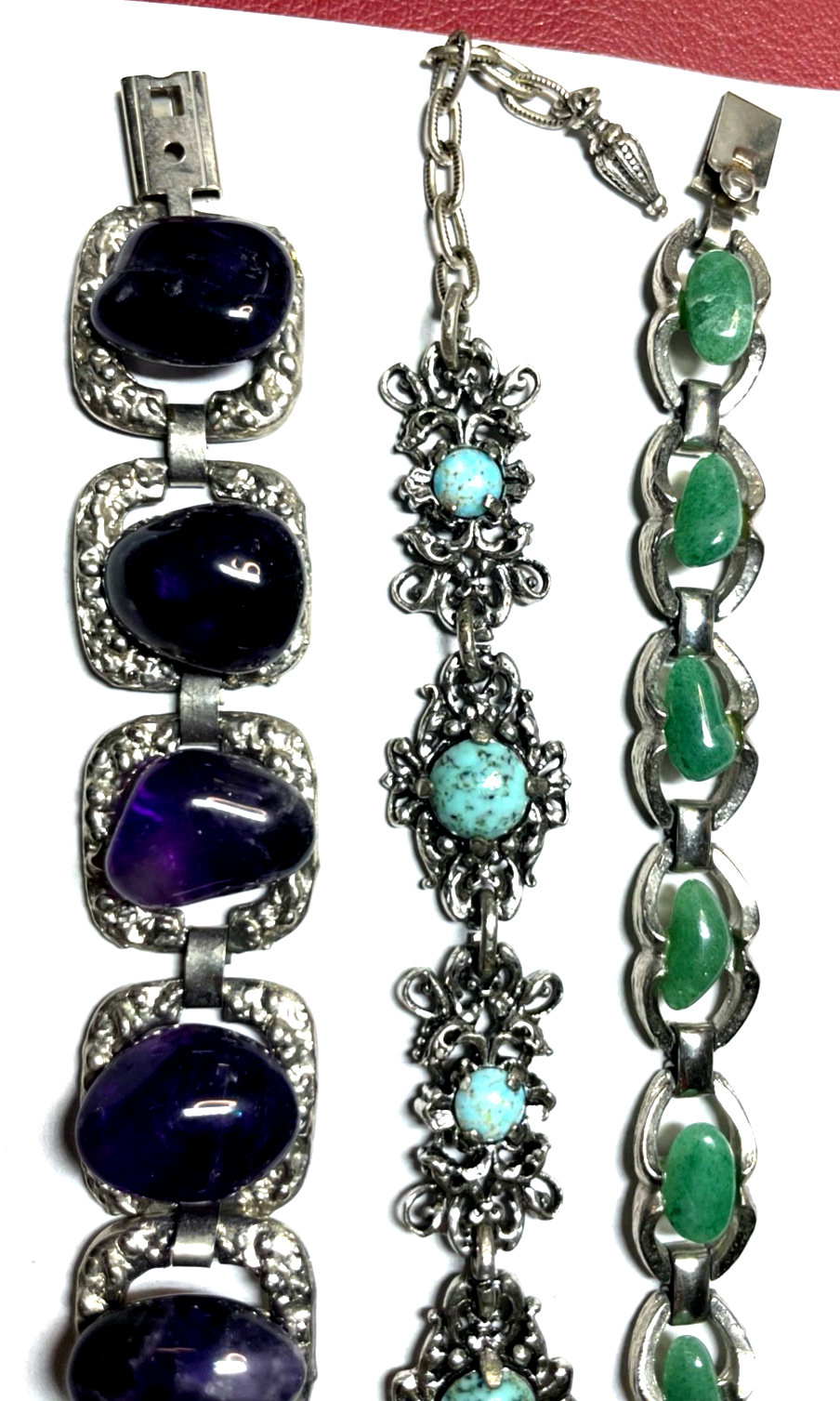 3 vintage Armbänder Armketten mit Edelstein Amethyst Aventurin 70er top gepflegt3