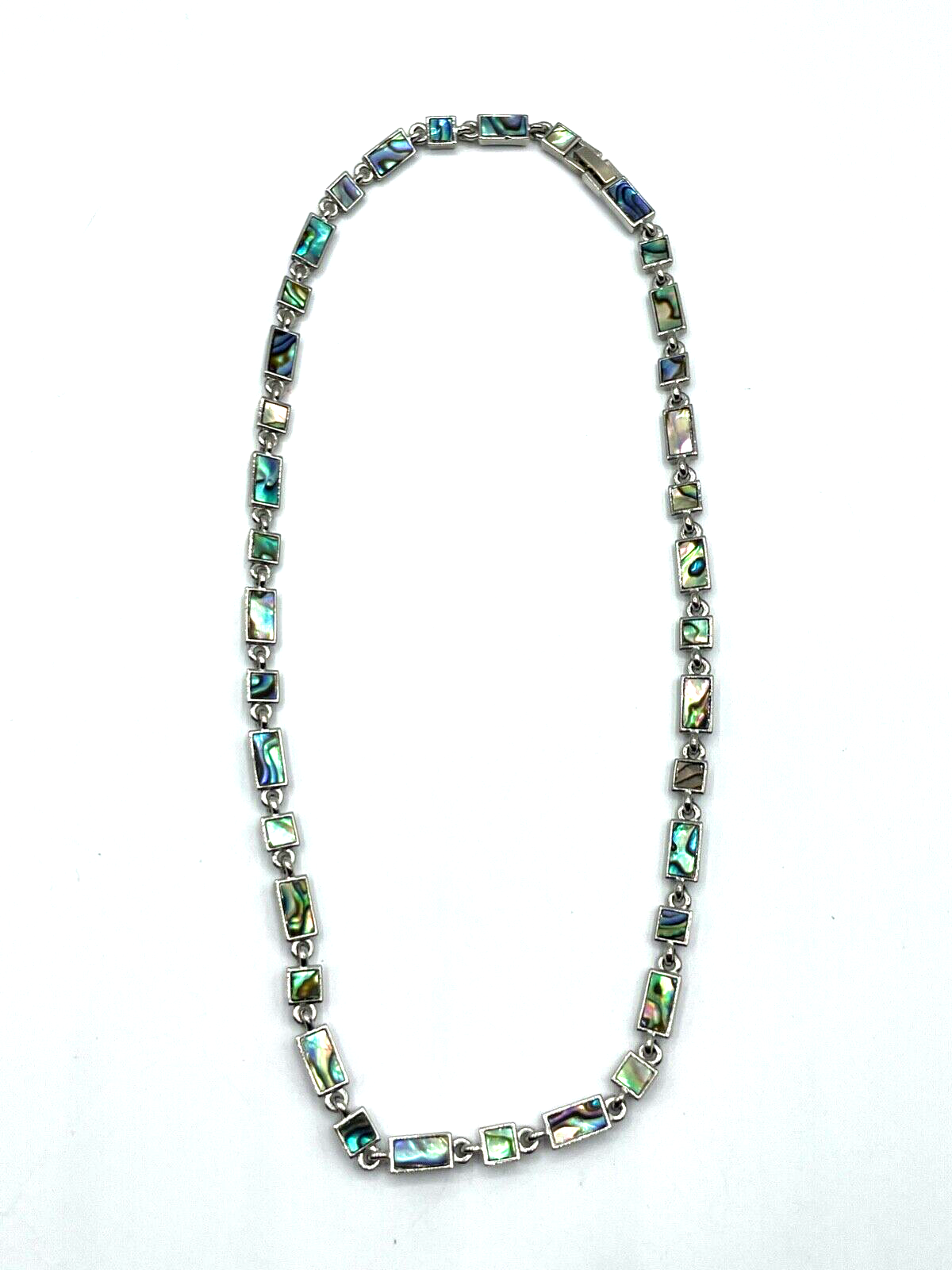 Vintage Edelstahl Kette Halskette Collier Abalone Muschel Einlage bezaubernd0