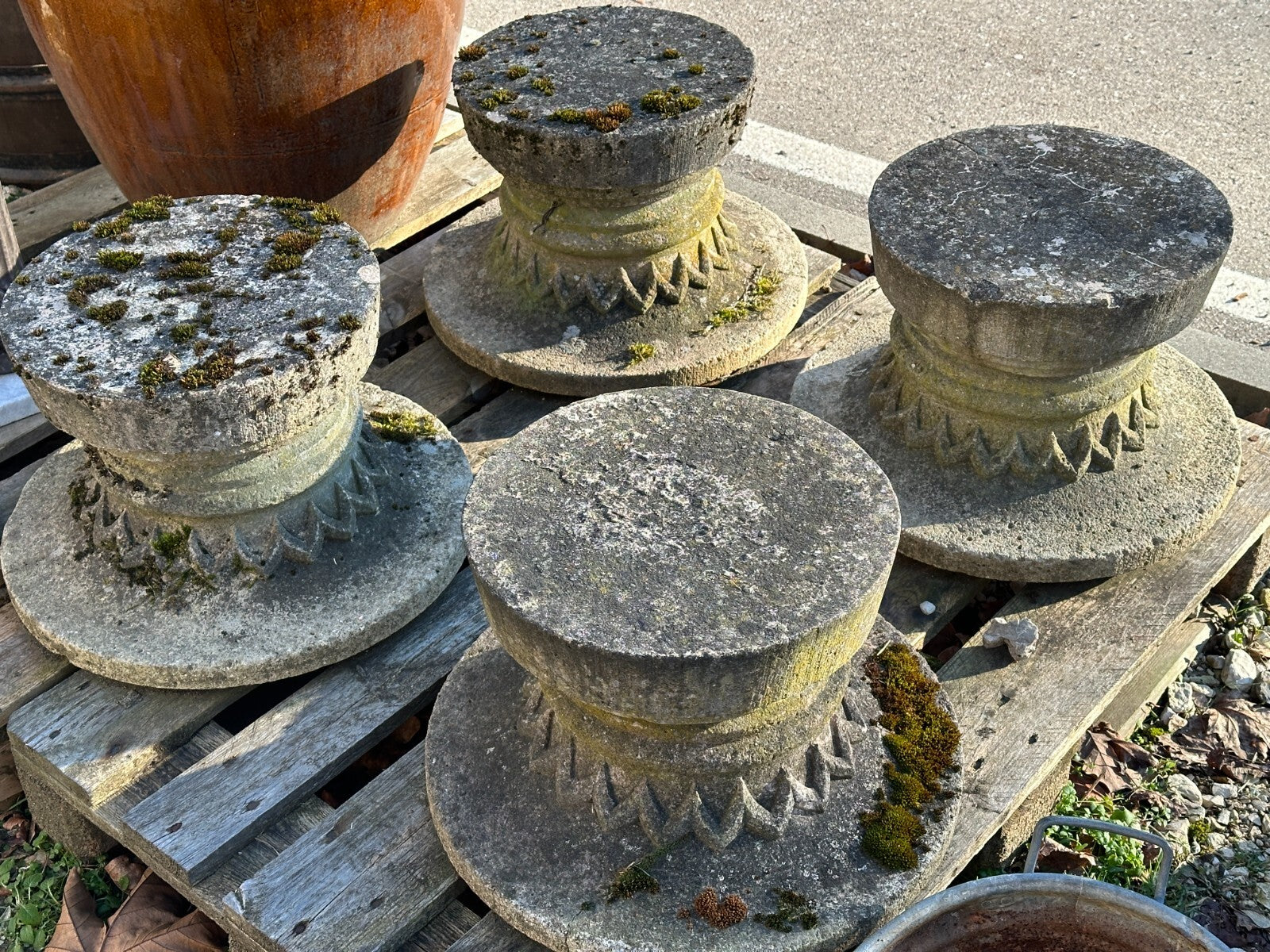 Sandstein - alte Sockel Säulensockel Basis - Patina - 5x - Gartensockel0