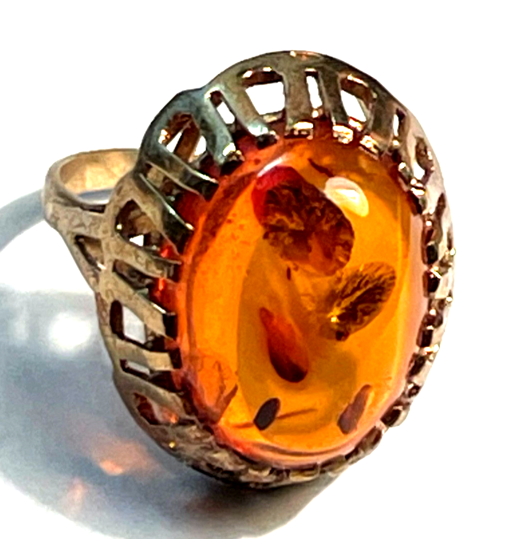 Vintage 333 Gold 8 K Ring Bernstein Cabochon Etagen Fassung Ø 17 mm RG 548