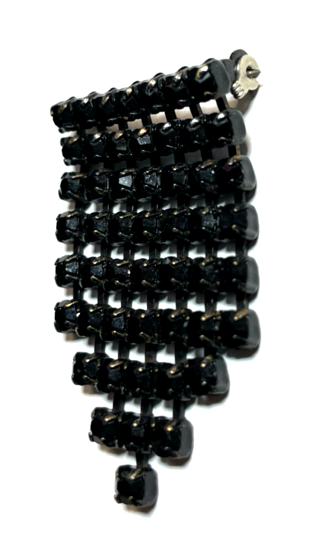 Antik Trauerschmuck bewegliche Brosche schwarzes Glas H 55 B 31 mm gepfl.2