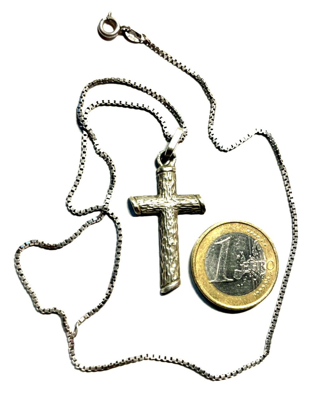 Vintage unisex Kreuz Anhänger 925 Silber an Venezianer Silberkette Baumstamm5