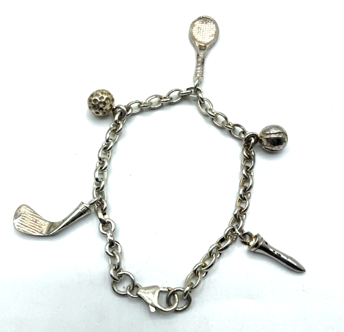 Massiv Sterling 925 Silber Armband 5 Sport Charm L 18,5 cm Golf Tennis erweitern0