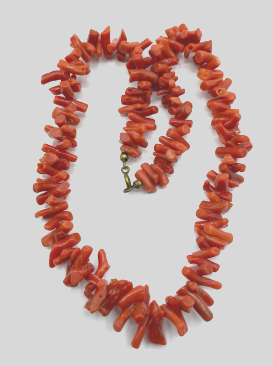 Vintage Korallenkette Stäbchen Koralle Collier L 40,5 cm Lachsfarbig B 15 mm0