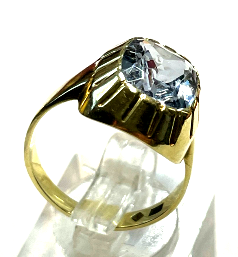 Massiver 585 Gold 14 K Ring Aquamarin Kissen Ø 17,5 mm RG 55 Juwelier sehr gepfl2