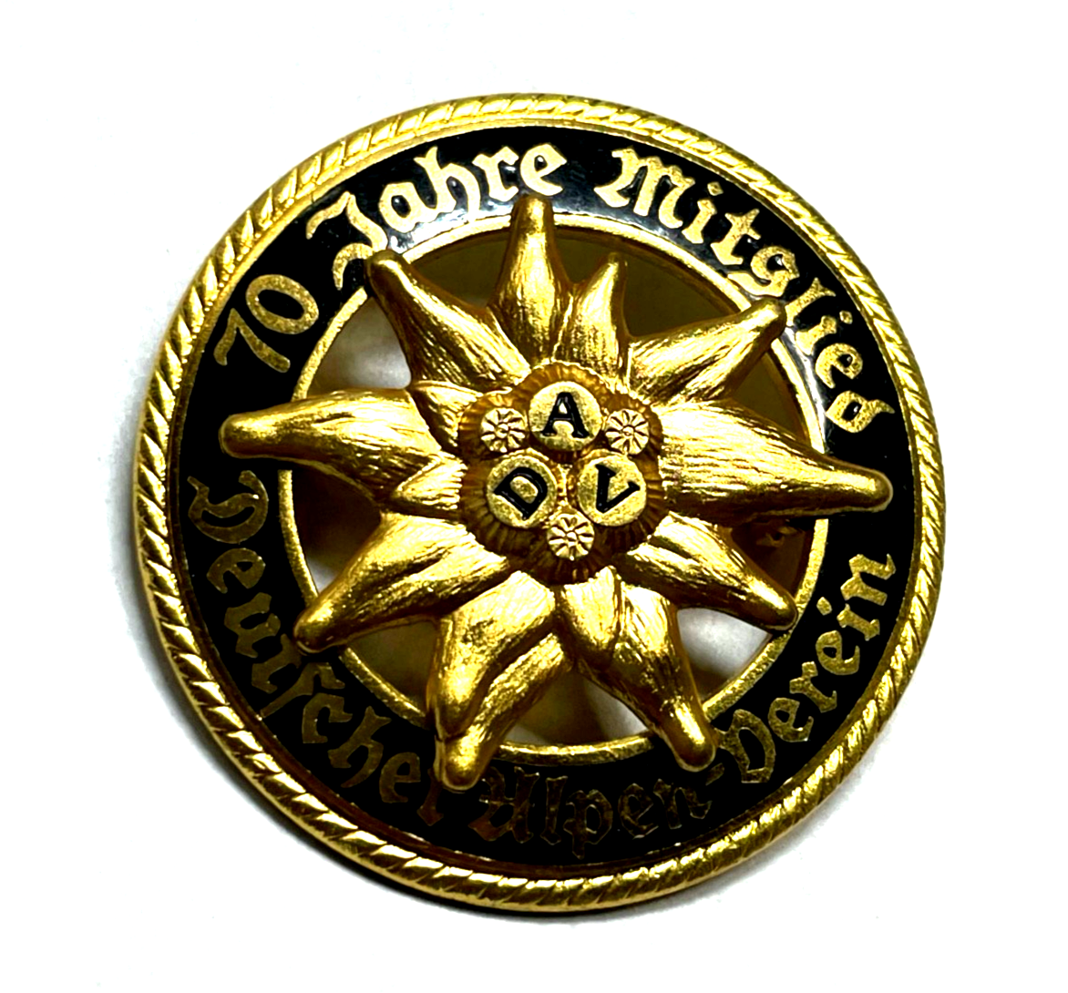 Vintage DAV Deutscher Alpen-Verein vergoldet 70 Jahre Mitglied Ø 45 mm rar!0