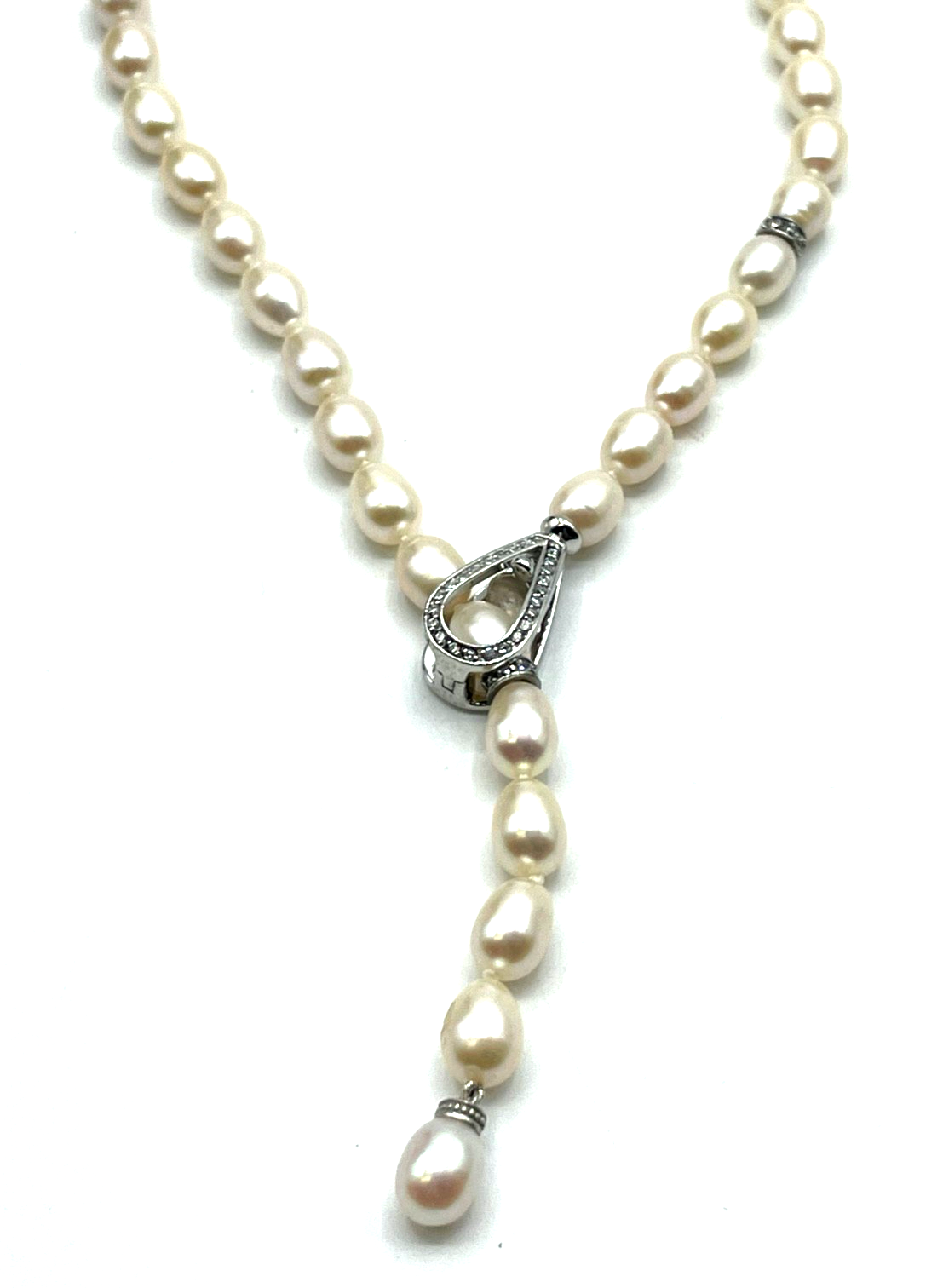 Ausgefallene SWZ Perlenkette 925 Silber Clip längenverstellbar 1A gepflegt 50 cm7