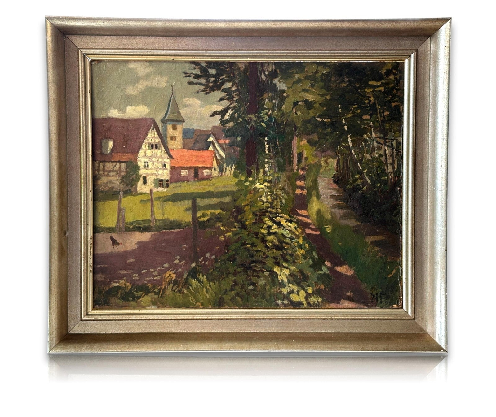 Öl auf Karton - Stadt Dorfansicht - Monogramm K.F. Karl Fürst gerahmt - signiert0