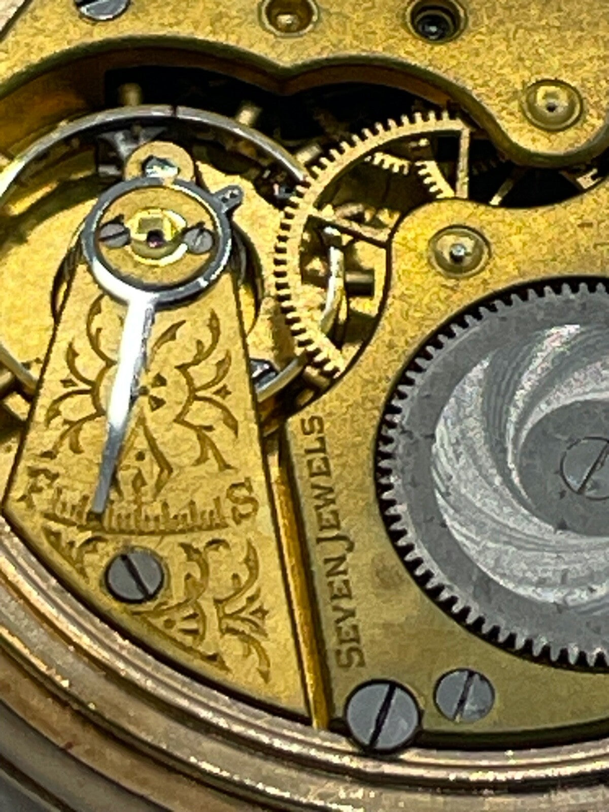 Antik HTU Herren Taschenuhr Elgin USA Golddouble + Glassturz TU Ständer läuft14