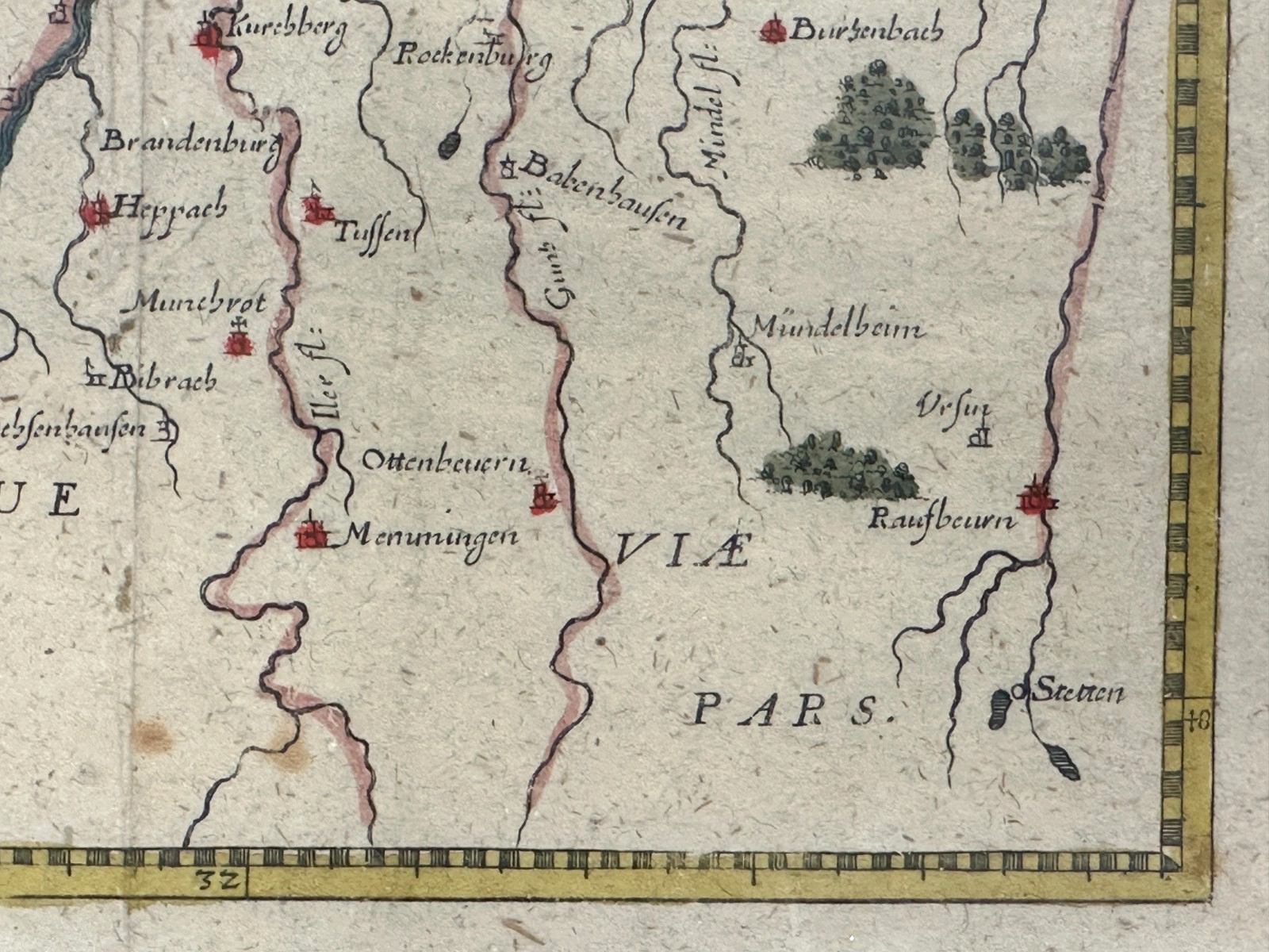 Historische Karte "WIRTENBERG DVCATUS" – Blaeu um 1645 – Kupferstich koloriert7
