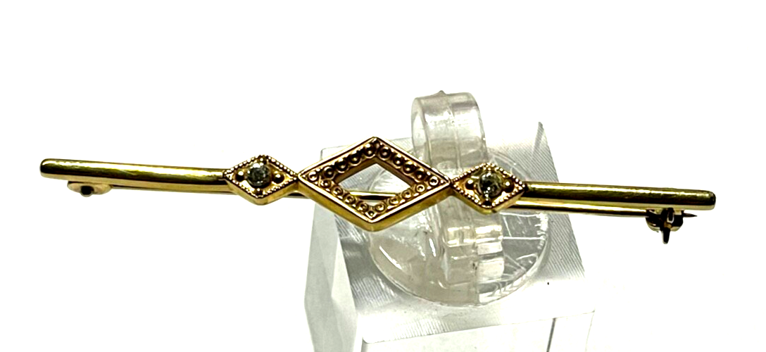 Antik 585 Gold 14 K Gold Brosche Nadel Stabbrosche 2 Altschliff Diamanten L 5,52