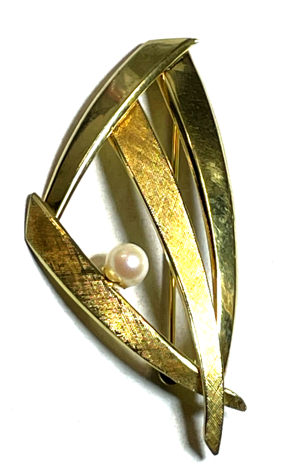 Vintage G*K Kutroff 333 Gold 8 K Gold Brosche Anstecknadel mit Akoya Perle gepfl6