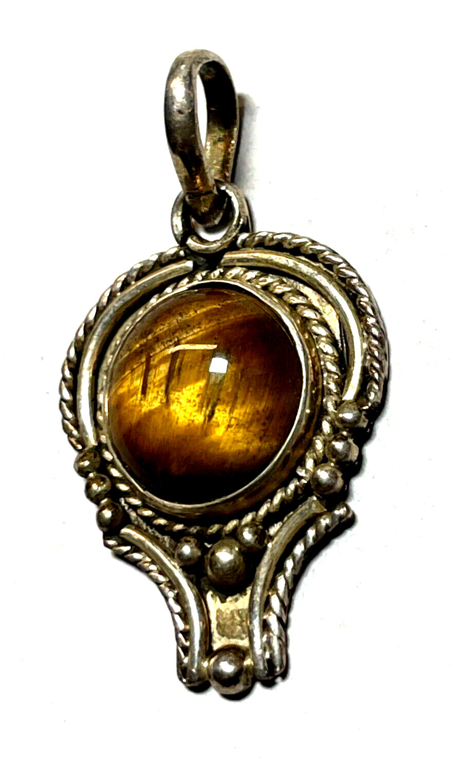 Ethno 925 Silber Anhänger Tigerauge Cabochon rund Handarbeit Geschäftsauflösung1