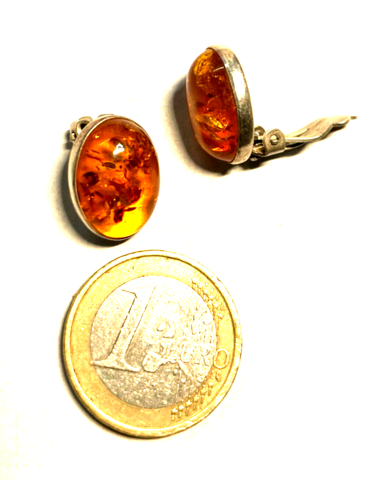 Elegante 925 Silber Ohrringe Ohrstecker Bernstein Cabochon L 16 mm B 13 mm7