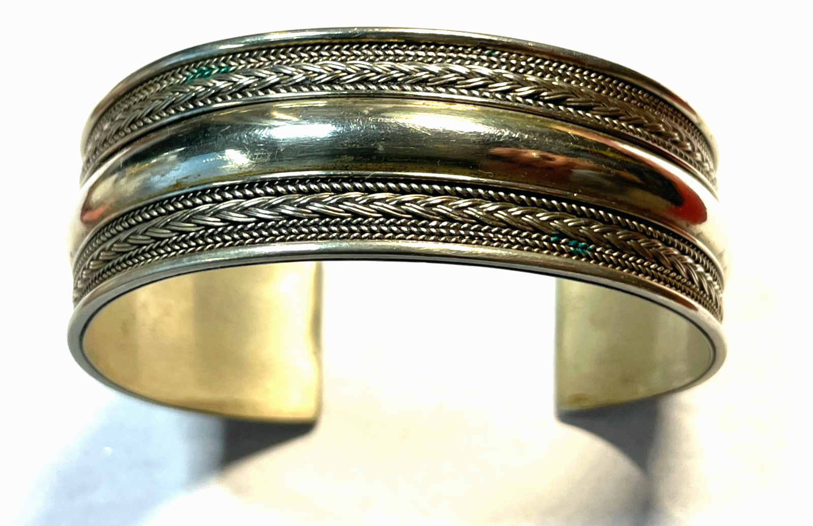 Unisex Ethno Style 925 Silber solider Armreif Armspange 23 mm breit flexibel3