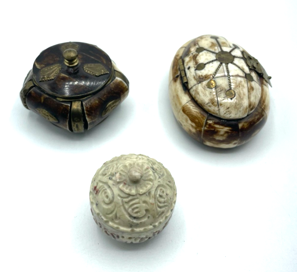 3 kl. Dosen Schatullen Schmuckdöschen Handarbeit Einlegearbeiten + Speckstein2