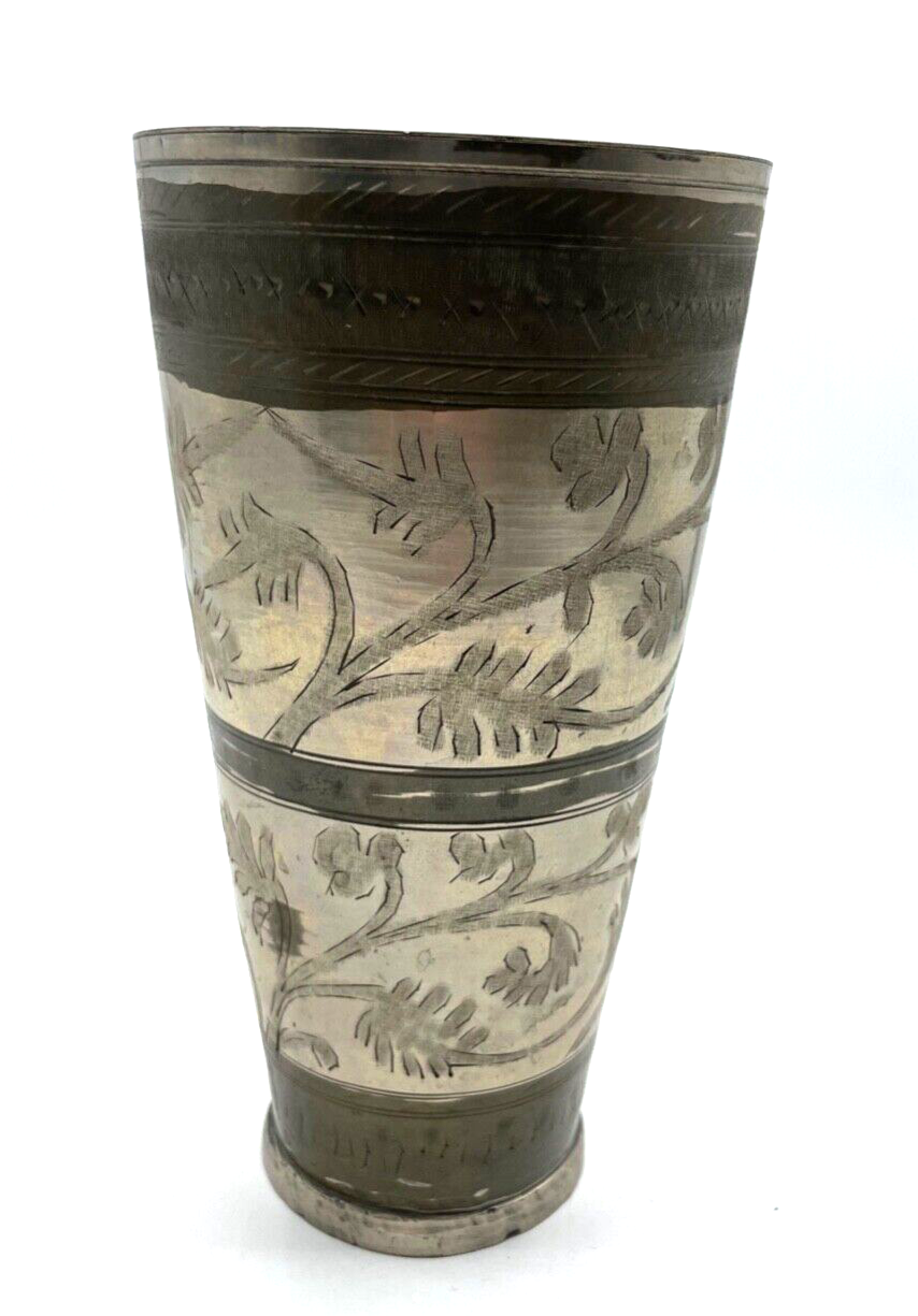 Alter Metall Becher Handarbeit Kupfer Zinn Isfahan Kunsthandwerk H 18 cm Nr. 60