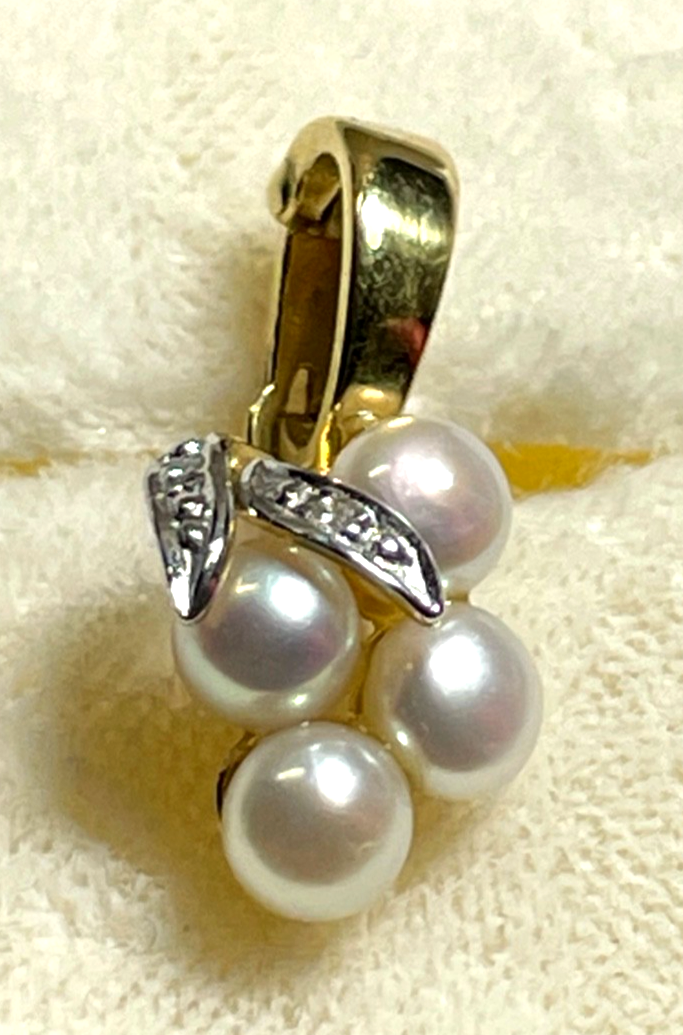 Moderner 585 Gold Clip Anhänger mit 0,01ct. Diamanten + 4 echten Perlen wie neu0