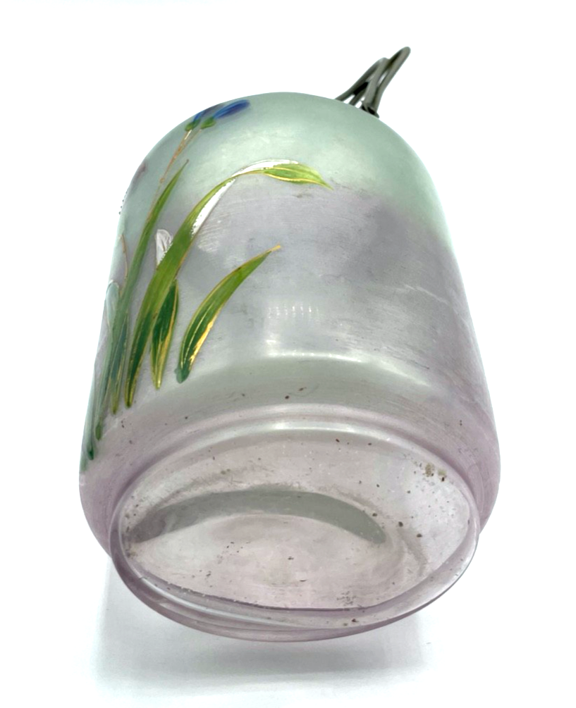 Jugendstil antik Glas Dose Deckeldose Henkel Bonboniere handbemalt Blumen Dekor11