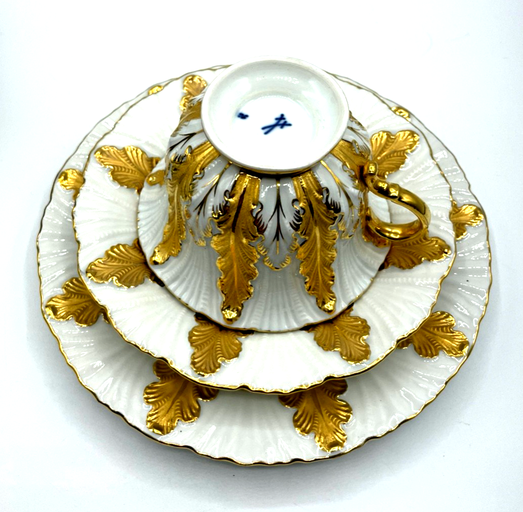Antik Meissen Porzellan Gedeck I. Wahl Eichenlaub Gold Sammeltasse 3tlg. 1A Zust4