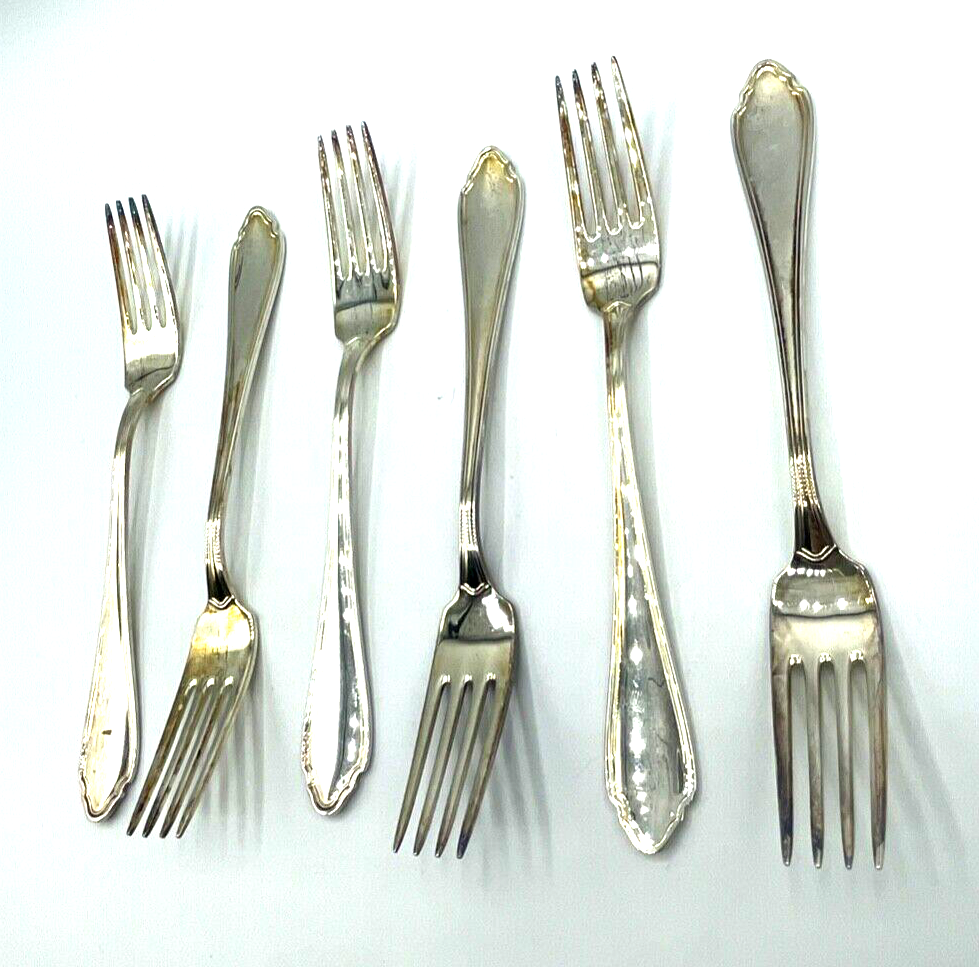 6 x Speisegabel Chippendale J Grimminger Schwäbisch-Gmünd 90 Silberauflage gepf1