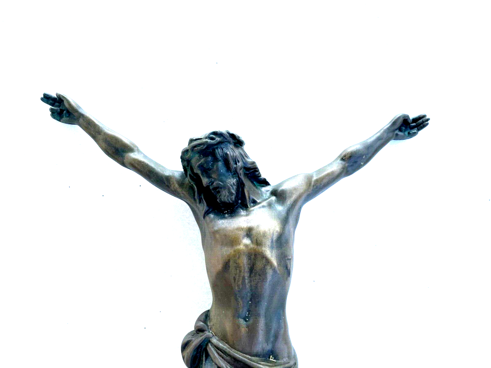Grab Stein oder Kreuz Figur Jesus Inri massive Bronze vintage H 43  B 36 cm2