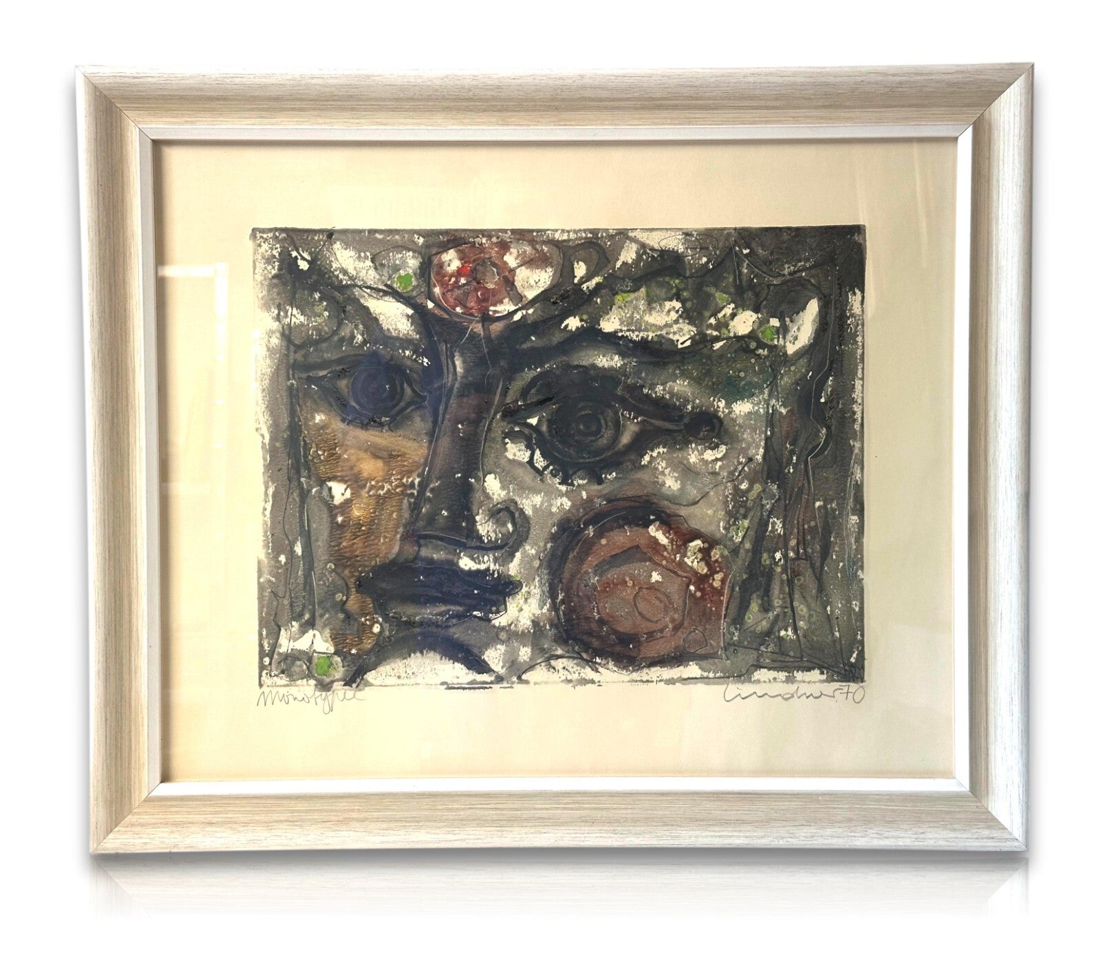 Walter Lindner 1936-2007 - Monotypie auf Papier 1970 - signiert und gerahmt0